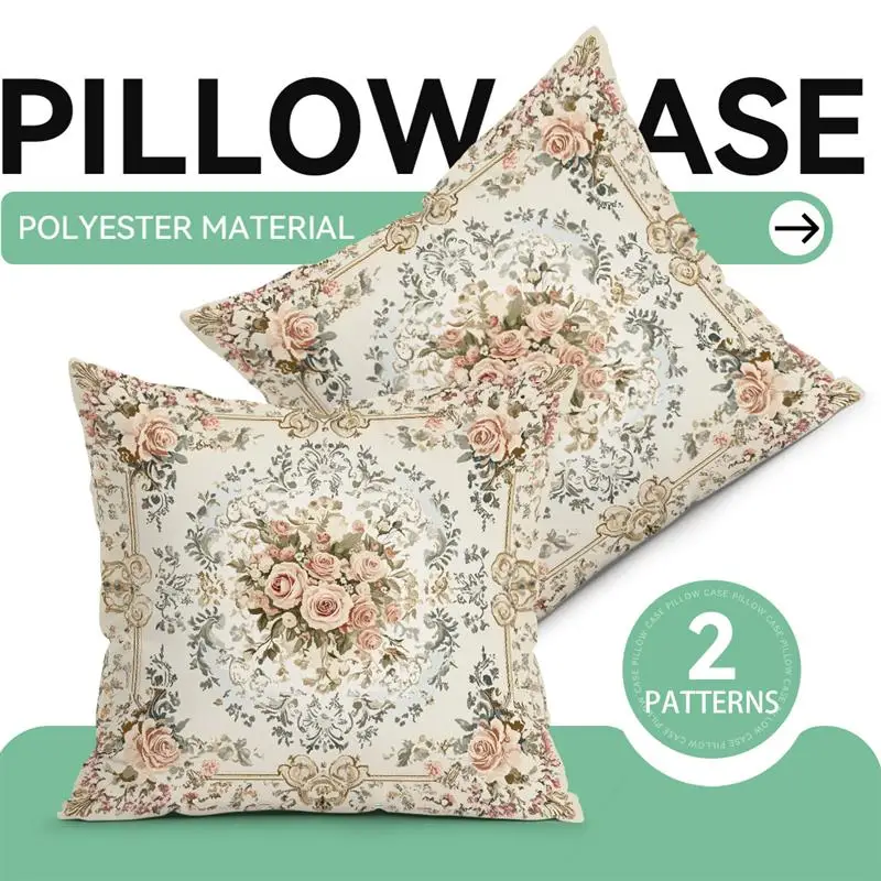 1pcs Vintage Victorian Flowers Pillowcase Square Bedroom Cushion Covers Zipper Chair Covers Living Comfortable Decor 45x45cm﻿