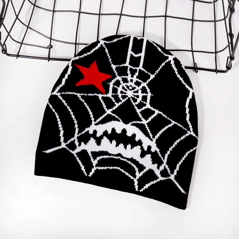 Halloween Spider Web Pattern Knitted Hat Personalized Fashion Trend Men's and Women's Autumn/Winter Warm Beanies