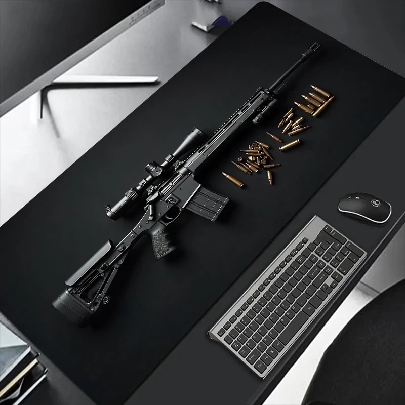 Rifle Pistol Revolver Gun Large Mouse Pad Precision Gaming Design Desk Anti-Slip Rubber Bottom Washable Surface Office Mat