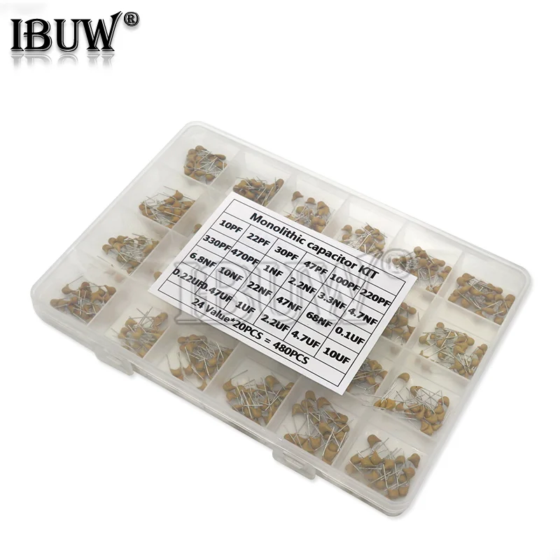 24values*20PCS =480PCS Monolithic Ceramic Capacitor 10pF~10uF,ceramic capacitor Assorted Kit + BOX