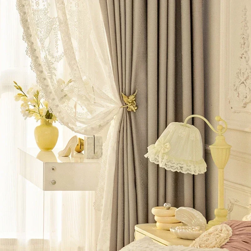 French Relief Embroidered Luxury Curtains For Living Room Bedroom Dining Window Blackout Custom Size Decor White Tulle Thick