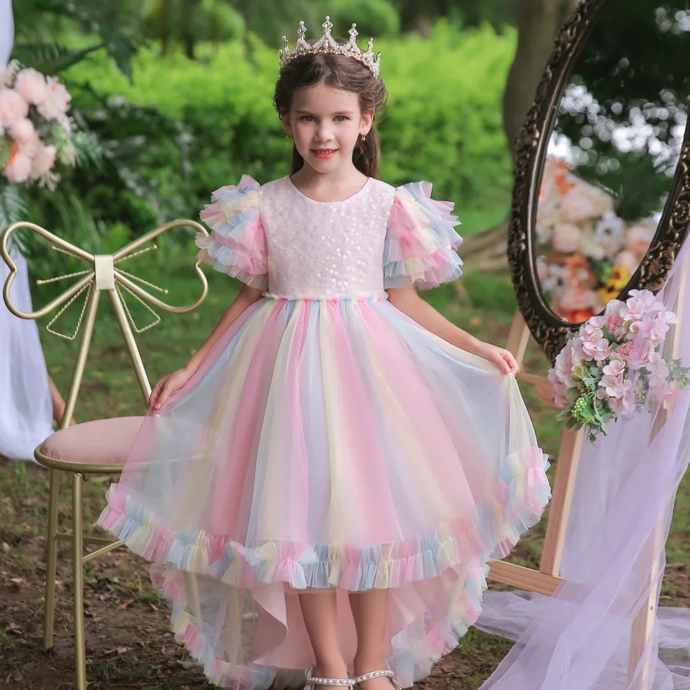2026 Children's Dress Puffy Gala Skirt Girl princess Dress Party Night Gradient Summer Clothes Holiday Prom Girls Dress For Eid