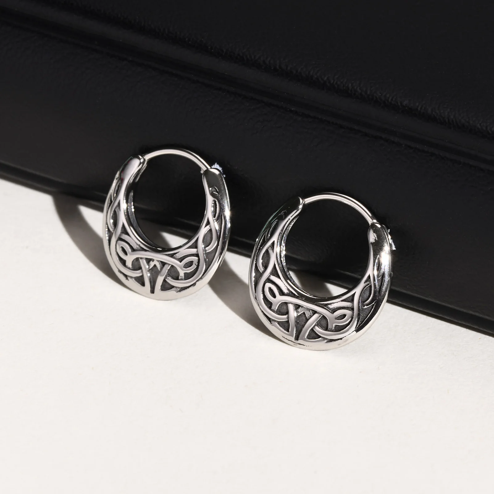 Punk Viking Hoop Earrings for Men Boys,Vintage Celtic Knot Stainless Steel Huggies Earrings,Hip Hop Cool Street Jewelry Gifts