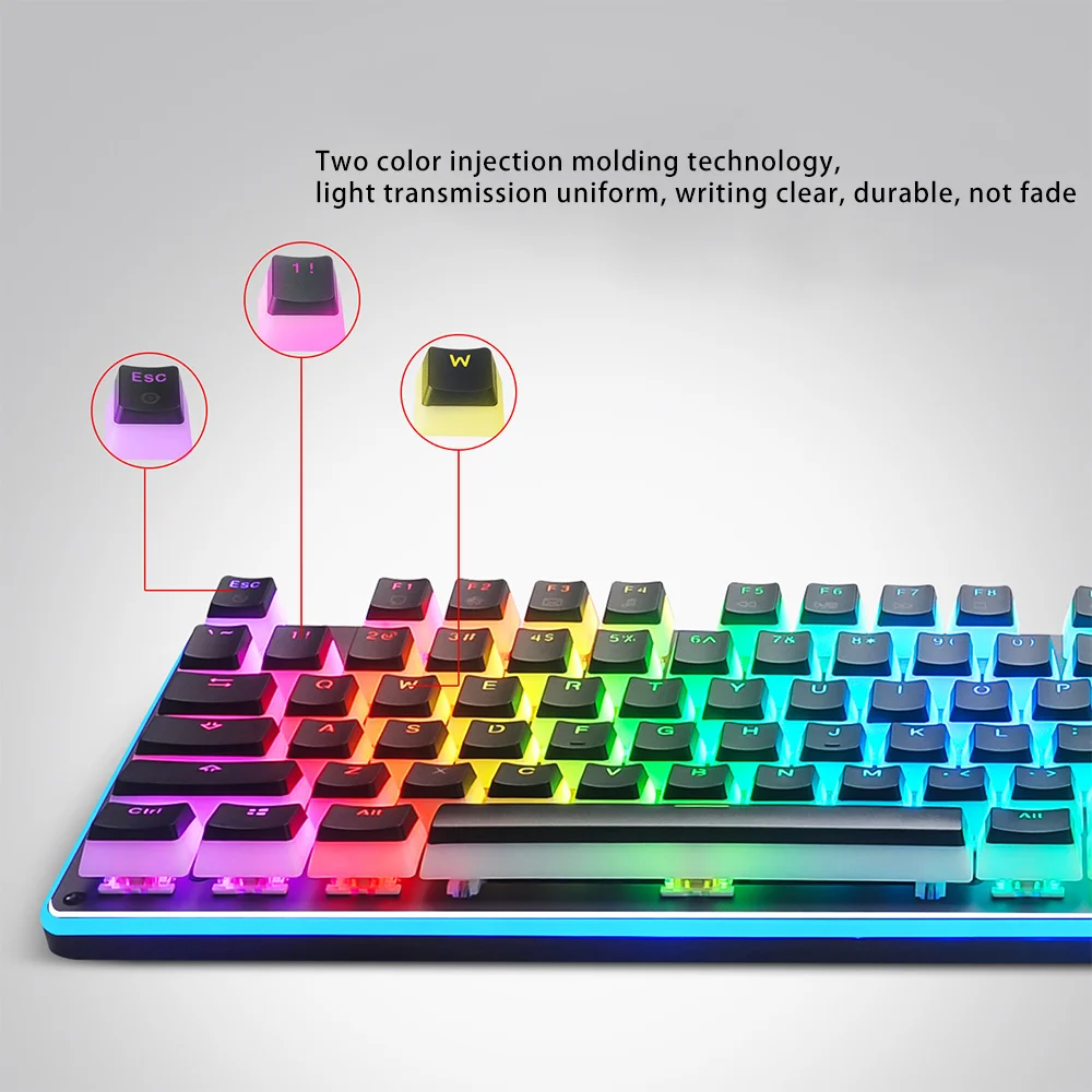 Keycaps Double Shot Backlit PBT Pudding Keycap Set with Puller Compatible with Cherry MX Mechanical Keyboard,Black&White
