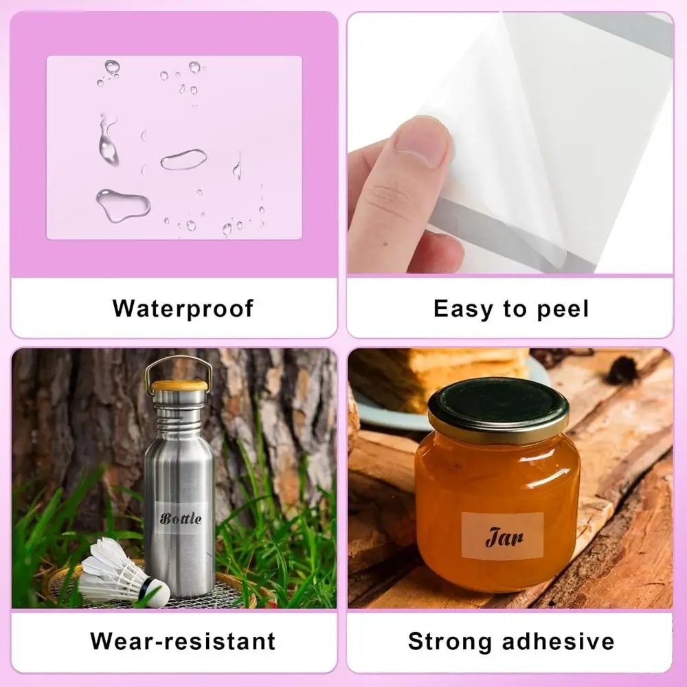 230Pcs Transparent Blank Label Sticker Square/Round DIY Thermal Printing Paper Tear Resistant Anti-Scratch Self-Adhesive Label