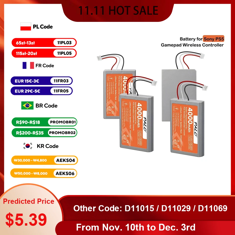4000mAh PS5 Controller Replacement Battery for Sony LIP1708 Playstation 5 DualSense Game Wireless Controller CFI-ZCT1J CFI-ZCT1W