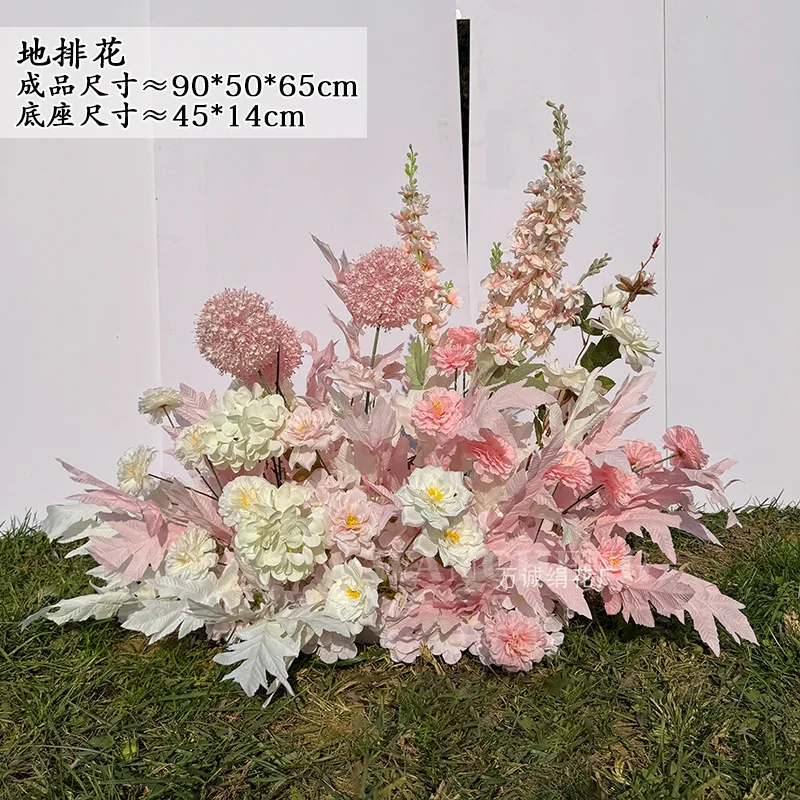 New white pink wedding large flowers wedding flower row, silk flower eucalyptus pink flower row runway road guide wedding