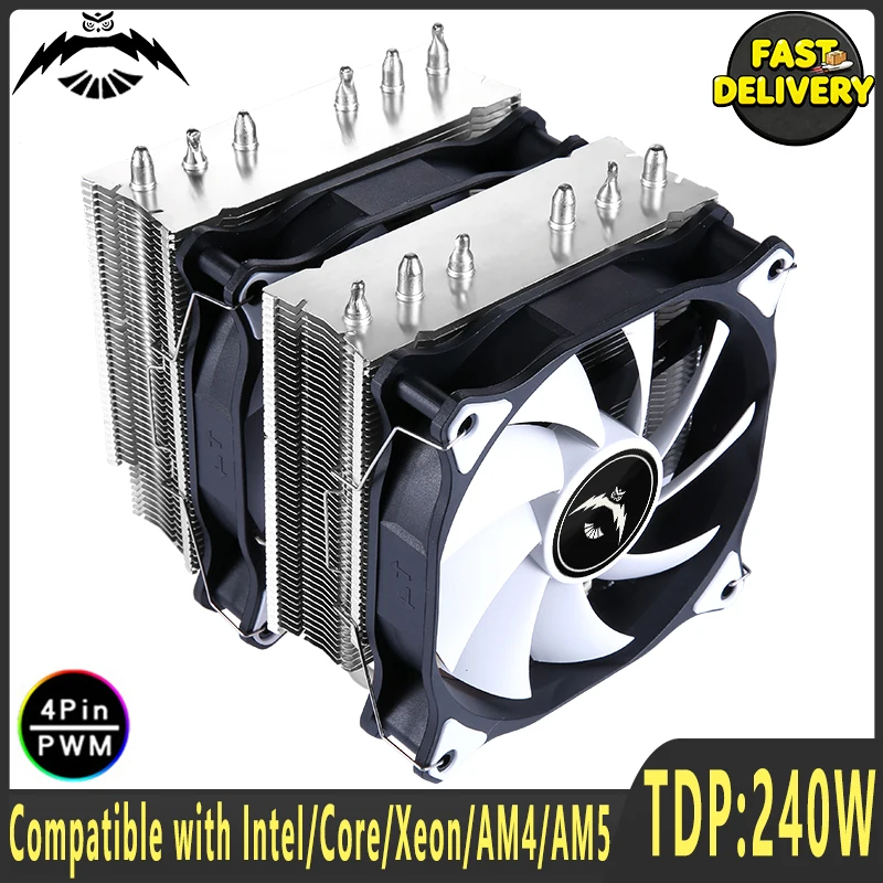 Efficient 6 Heat Pipe Twin Tower CPU Cooler 120mm Fan 4pin/PWM Air-cooled Compatible LGA1700 1851 1200 115x 2011 2066 X99 AM4AM5