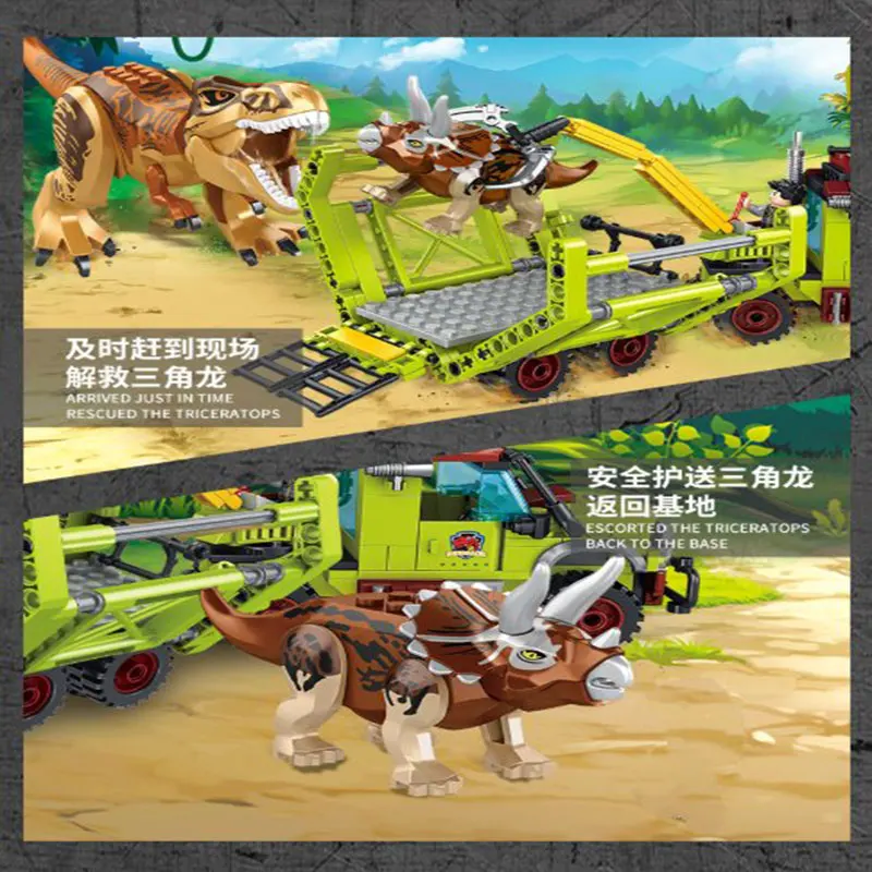 Jurassic FC3738 Tyrannosaure Rex Triceratops ensemble de blocs de construction de sauvetage-jouet d'assemblage de dinosaure pour enfants pour jeu éducatif