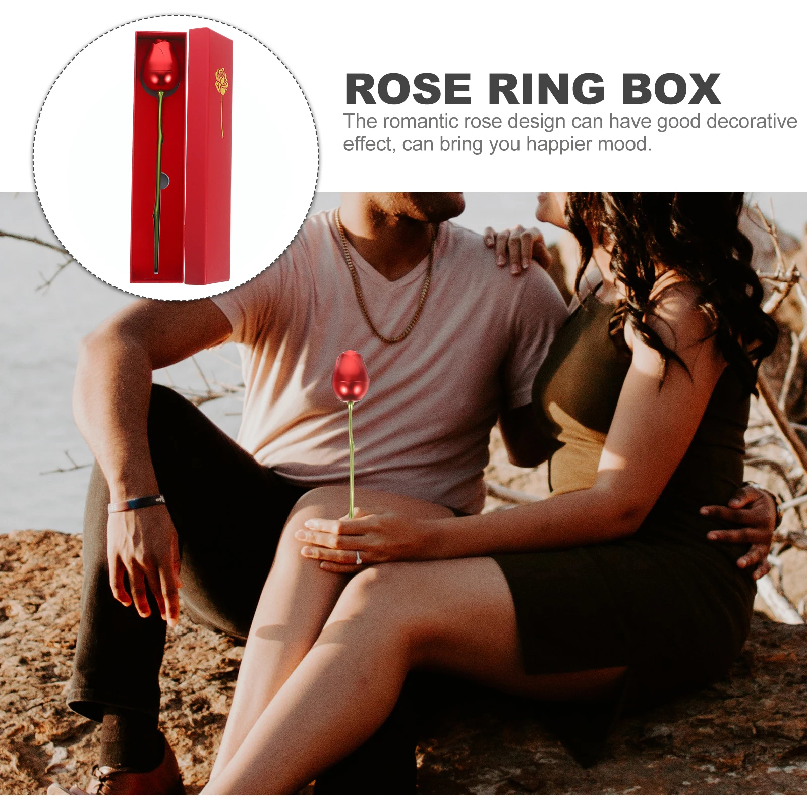 

Rose Gift Box Red Metal Flower Stem Case for Ring Necklace Jewelry romantic wedding engagement ring boxes jewelry box for rings