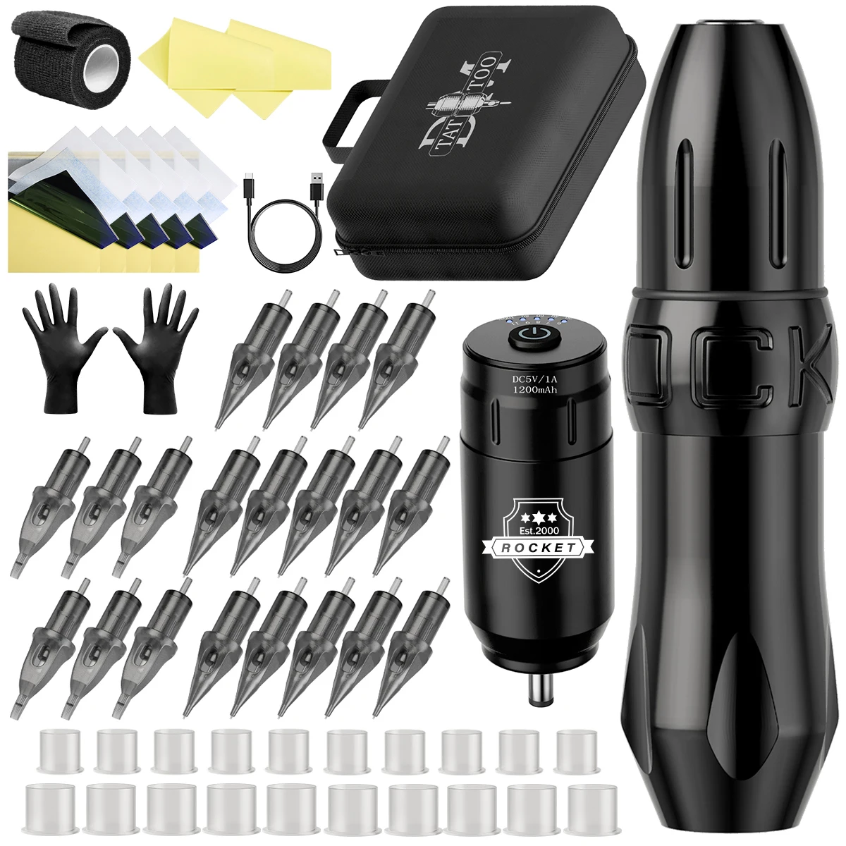 

DM Wireless Tattoo Machine Kit Professional Rotary Tattoo Machine Tattoo Power Supply with Cartridge Needle Ink Cup For Beginner