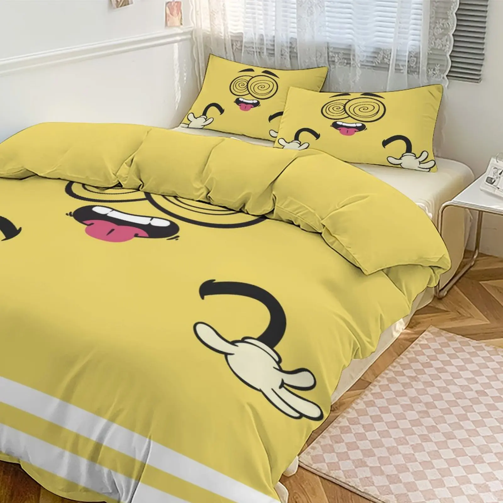

Funny Emoji Printed Bedding Set, Skin - Friendly Brushed Fabric, Fit for Home/Themed Room/Creative Inn