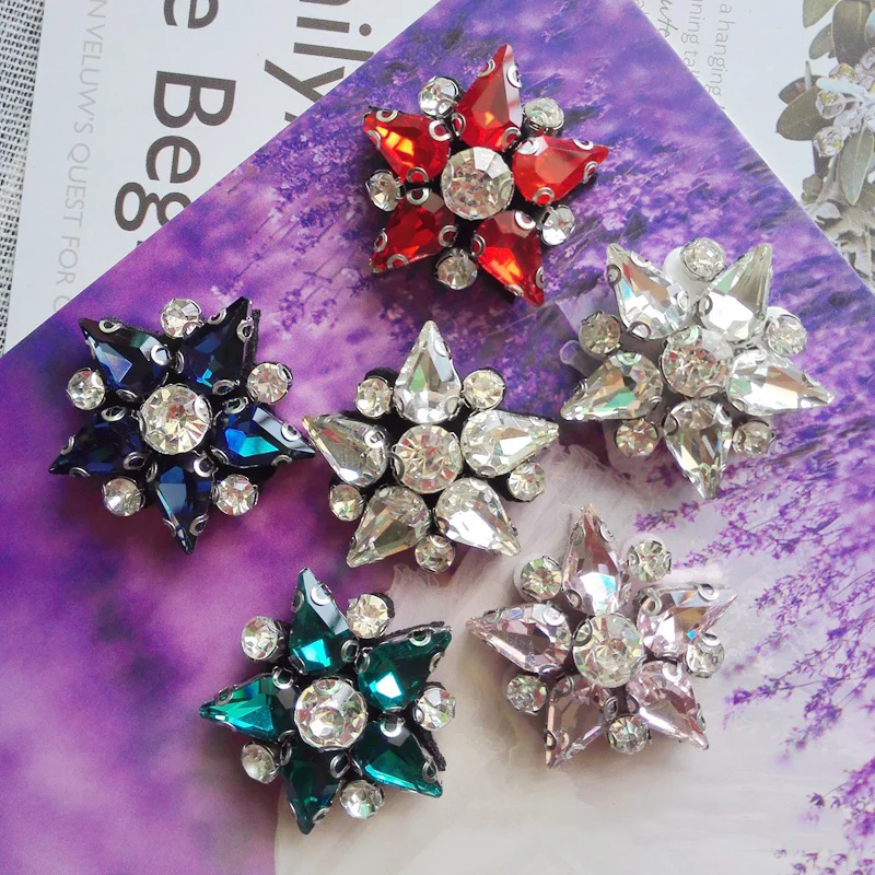 AHYONNIEX 5 PCS Star Flower Rhinestones Bead Patches Sew On Beading Applique Clothes Shoes Bags Decoration Patch DIY