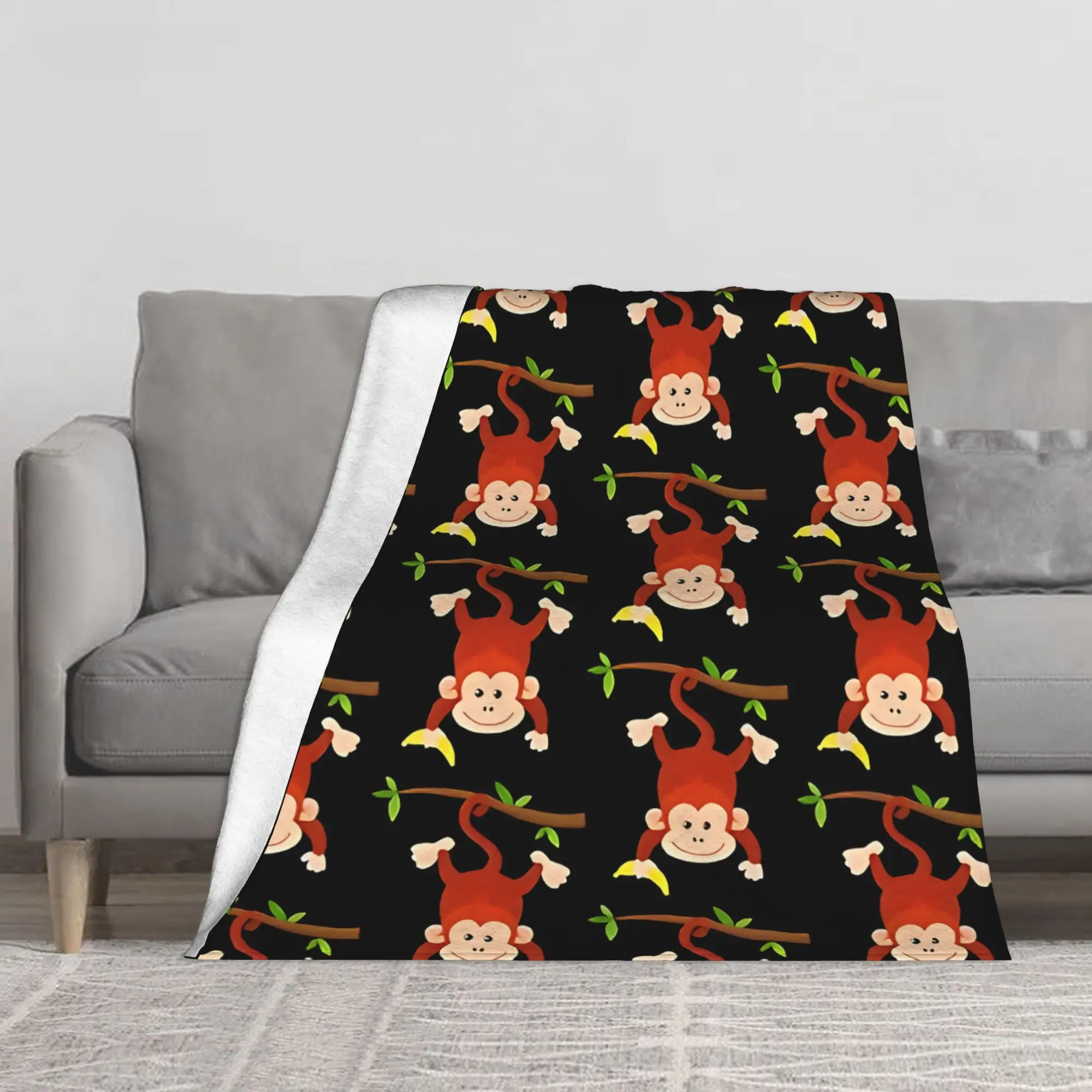 1PC Monkey Holding Banana Hanging Upside Down From Tree Blanket Throw Blanket Novelty Warm Blanket All Season Gift
