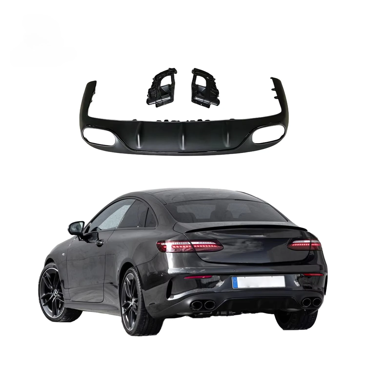 

E53 Style Stainless Steel Rear Diffuser WIth Silver Black Tips for BENZ C238 AMGS Coupe 2017+