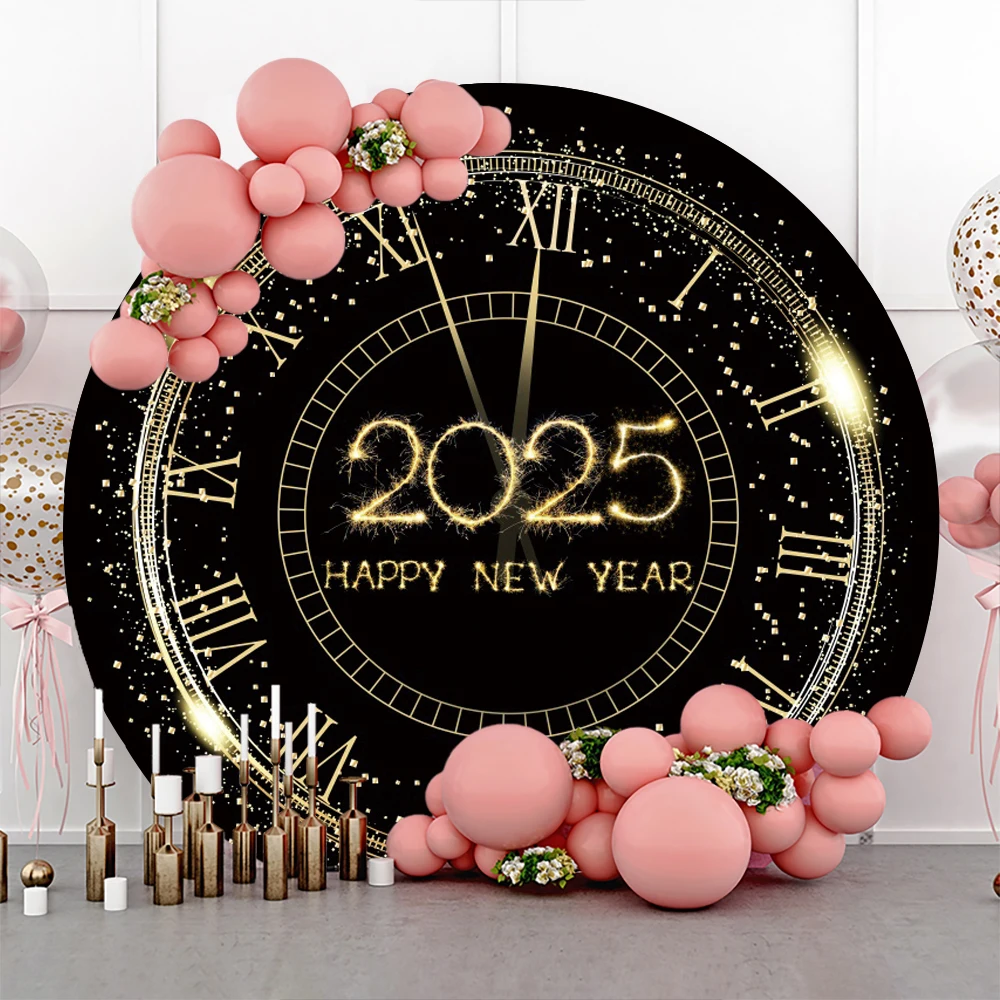 Clock Round Backdrop Cover Christmas Portrait Happy New Year Family Party Circle Photography Background Decor Photo Studio Props