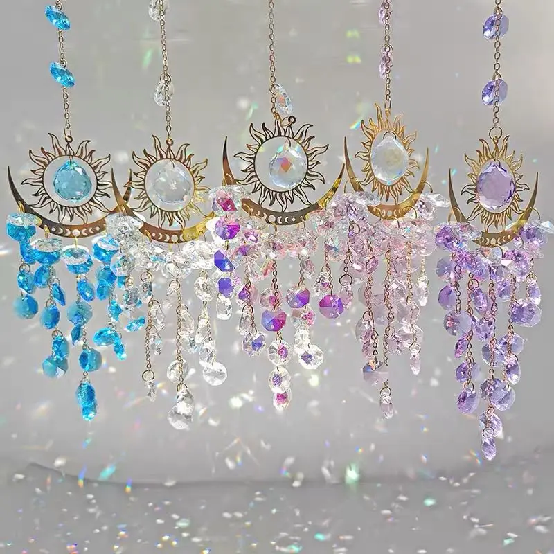 Garden Light Ornaments Sun Moon Flame Crystal Sun Catcher Wind Chime Hanging Decorations Outdoor Artistic Lighting Accessories