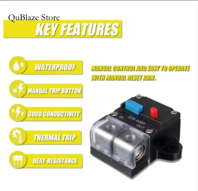 Disjoncteur marin étanche 12V- 48V DC 50A à 300A, avec manuel pour système Audio de voiture, fusible de réinitialisation