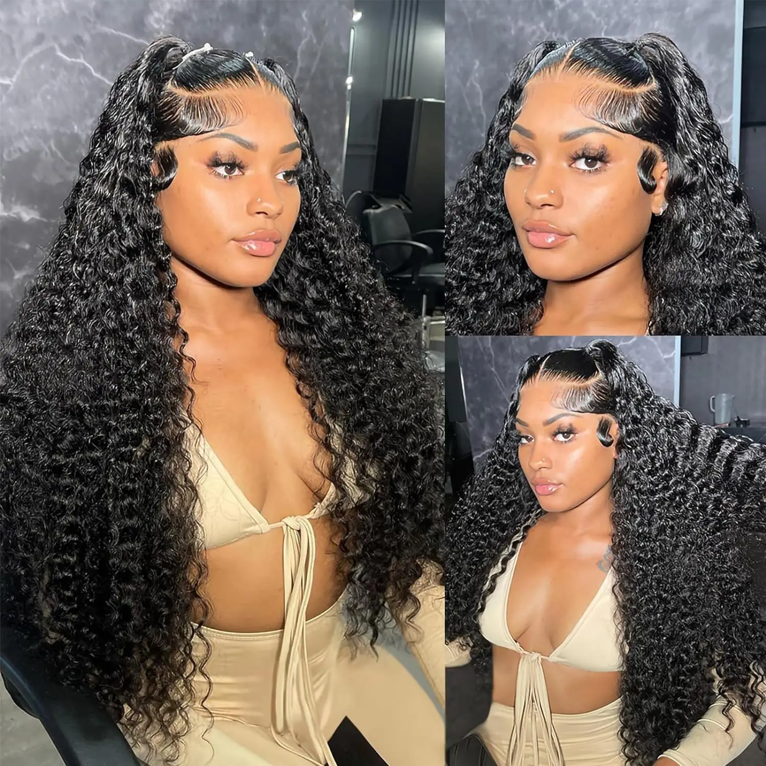 Perruque Lace Front Wig naturelle bouclée, Deep Wave, 13x6, 13x4, HD, densité 200, pour femmes