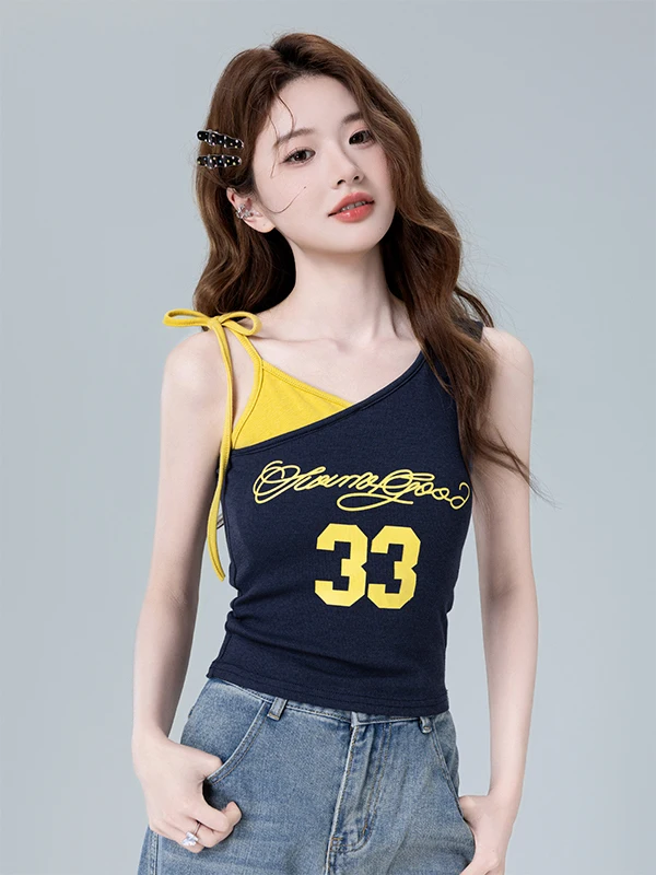 

Women's ort Svel Tank Top Strap Design Sensation Summer Outerwear Slim Fit Inner Match Printed Commute Sle Casual Wear