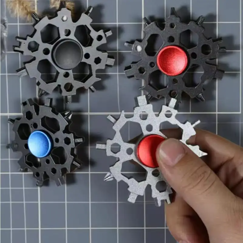 Novità 23in1 Fiocco di neve Multi Tool Fidget Spinner Cacciavite Chiave Apribottiglie Portatile per avventure all'aria aperta e uso quotidiano