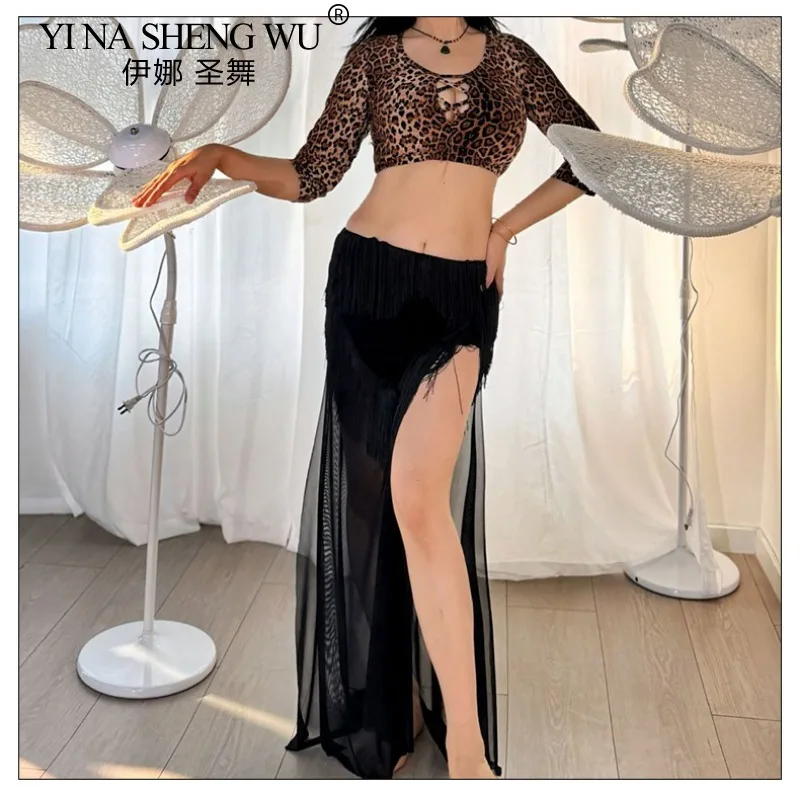 Nuevo traje de danza del vientre, conjunto de falda con estampado de leopardo, traje de actuación de Cabaret Sexy para mujer, ropa de práctica para principiantes, ropa de baile