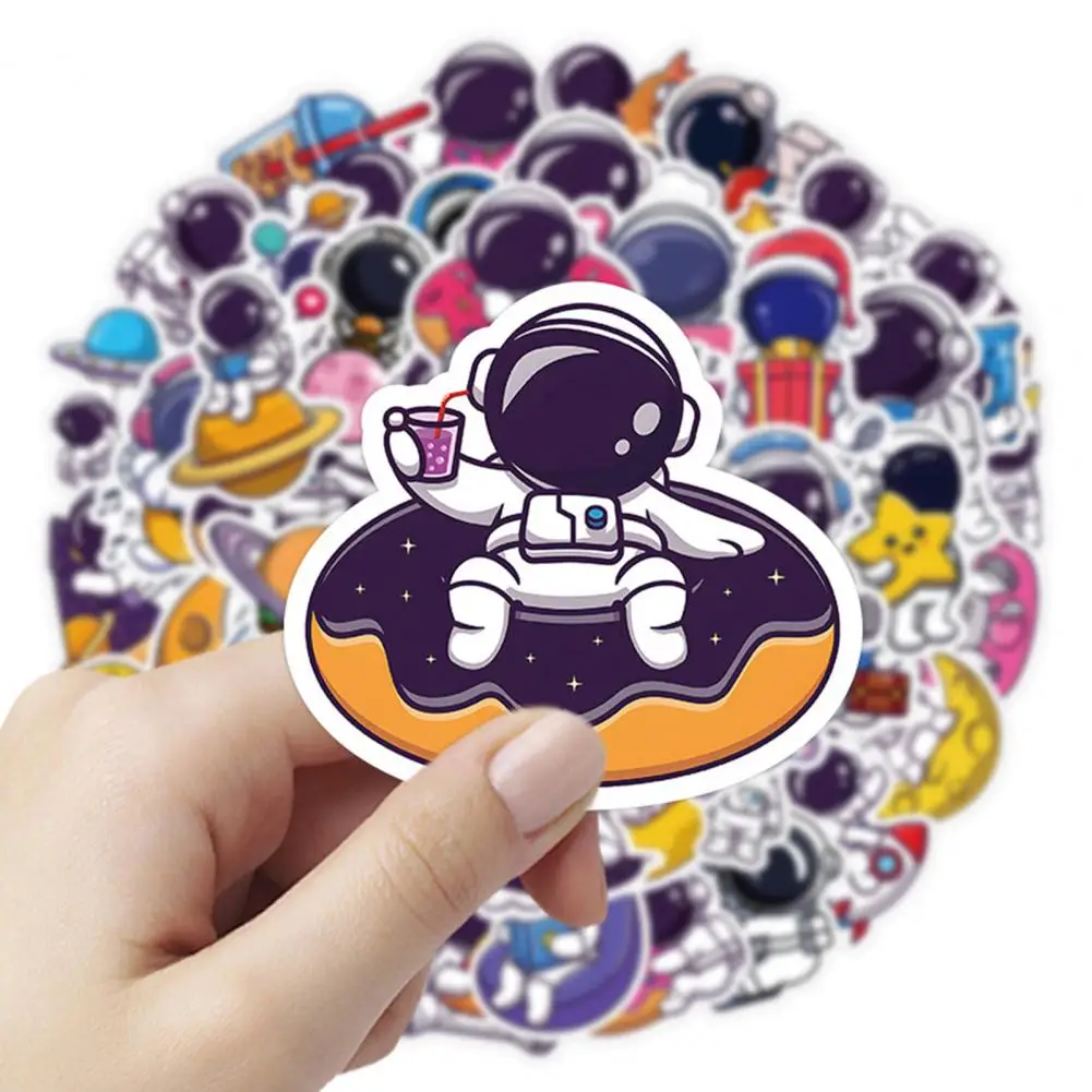 60Pcs Suitcase Stickers Cartoon Self-Adhesive Waterproof DIY Graffiti Astronaut Stickers Outer Space Vinyl Decals School Supply