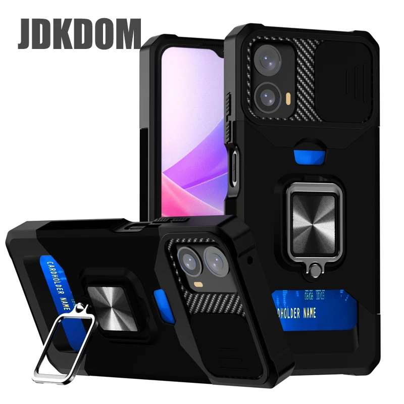

JDKDOM Slide Push Window Card Slot Case For Motorola G Stylus G Play G Power G 5G G Pure Shockproof Metal Ring Bracket Cover