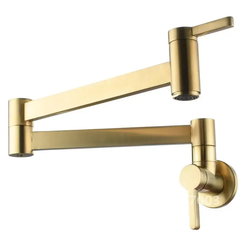 Pot Filler Tap Wall Spout Foldable Kitchen Faucet Single Cold Sink Single Gold Tap Folding Brushed Hole Brass Mounted Rotate