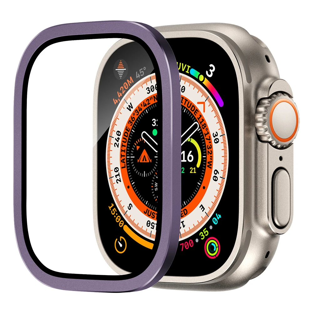 Gehärtetes Glas für Apple Watch Ultra 3 2 49 mm Displayschutzfolie, kratzfest, HD-Vollfolie, Metall-Stoßfänger, iWatch 49 mm Zubehör