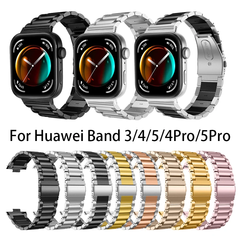 For Huawei Watch Fit 3 4 4pro Strap Stainless Steel band Three Beads Men Women Metal Bracelet Correa for Huawei fit 5 5pro