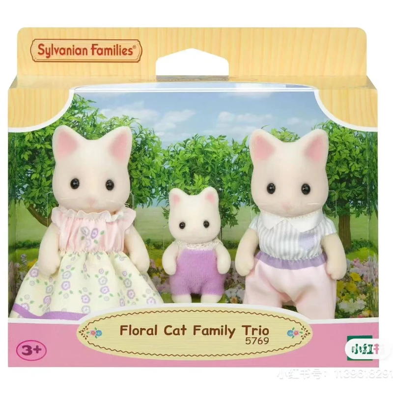 Sylvanian Families Anime Girl Figures Calico critters Furniture Set floral cat family trio
