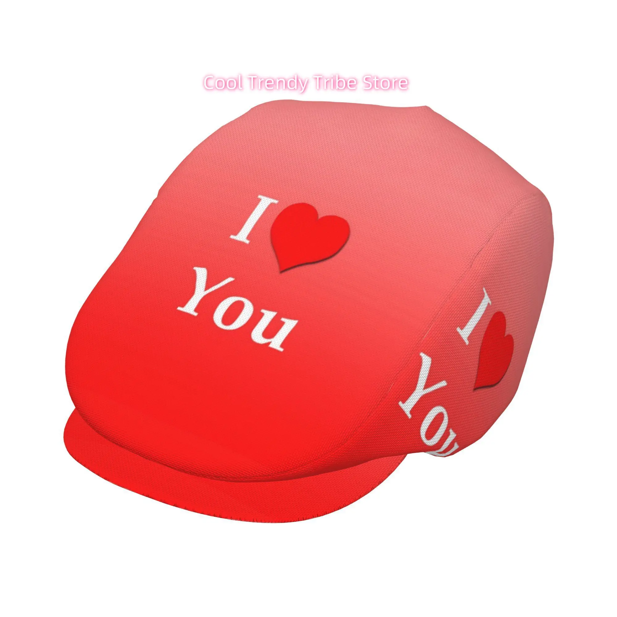 I Heart You on Red Background 1pc All-over Print Flat-top Hats for Men and Women, Newsboy Caps, Berets, Irish Hats, Driver Caps,