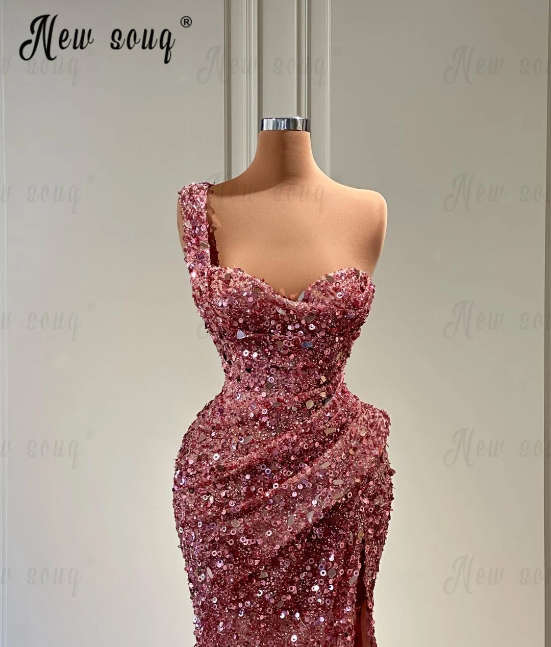 Simple Beautiful One Shoulder Sequins Party Dress Side Slit Mermaid Beaded Evening Night Gowns Maxi Celebrity Dresses Formal