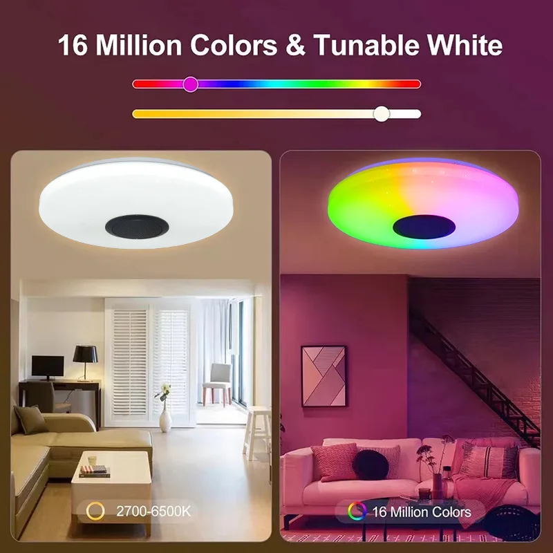 Foandbe WIFI Smart LED Ceiling Light RGB with Music Speaker Bluetooth Application Dimmable Home Bedroom Living Room Ambient