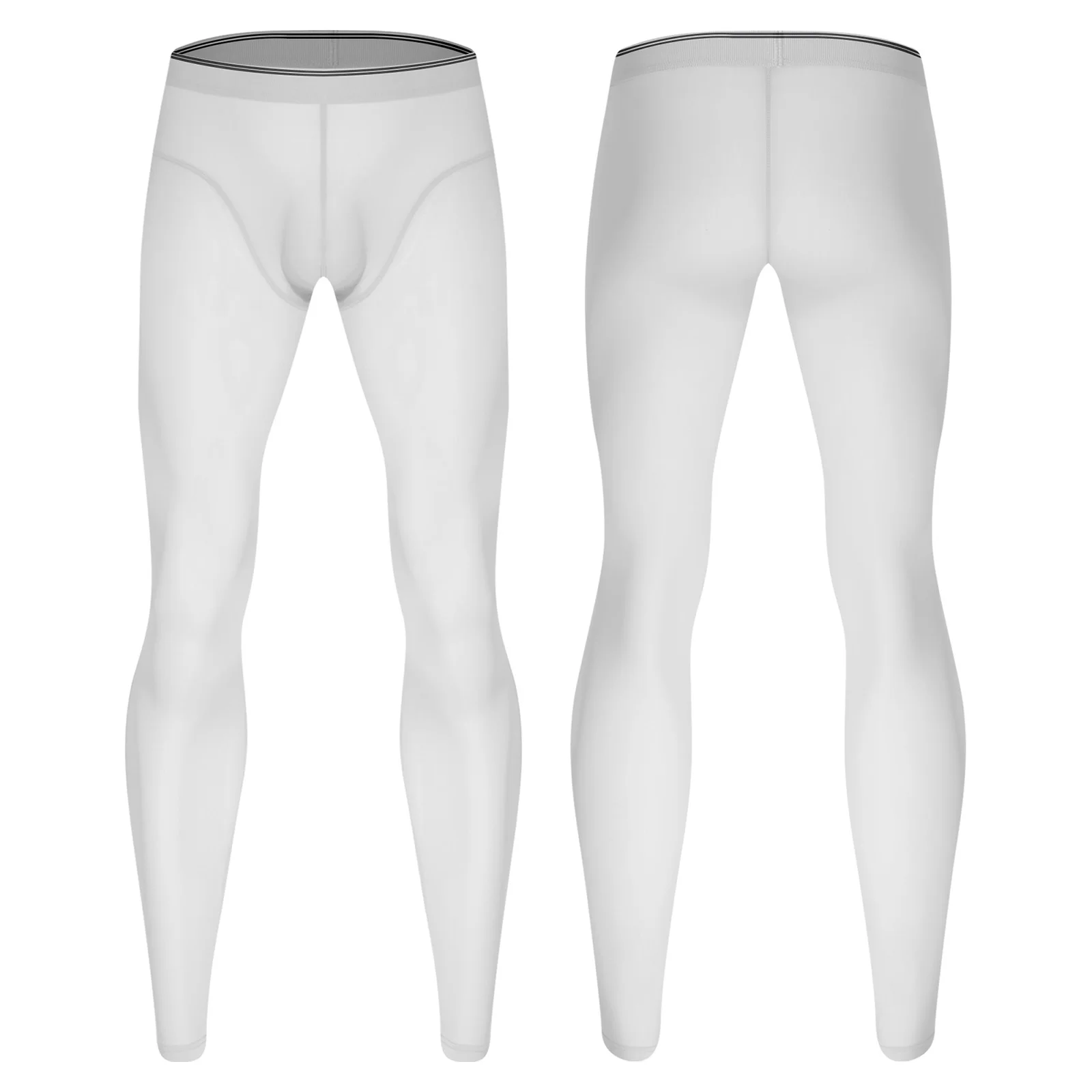 男性スリムフィットレギンスタイツミッドウエストバルジポーチボトムパンツ伸縮性通気性超薄型タイツ運動下着パンツ