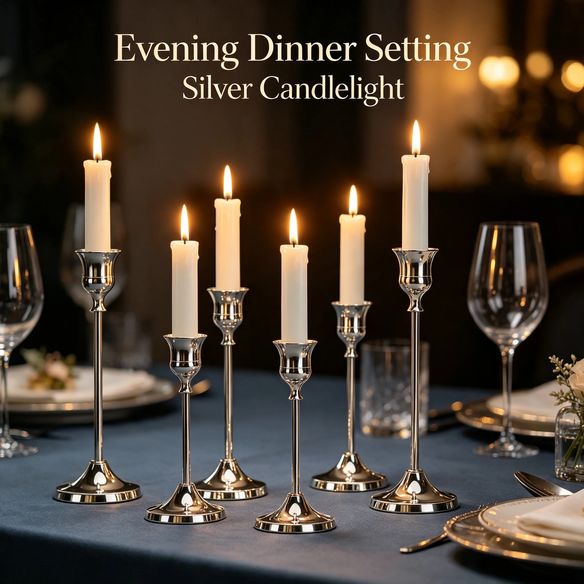 2026 New Smooth Silver Taper Candle Holders Slender Metal Candlestick Table Centerpiece for Wedding Dinner Home Atmosphere Decor