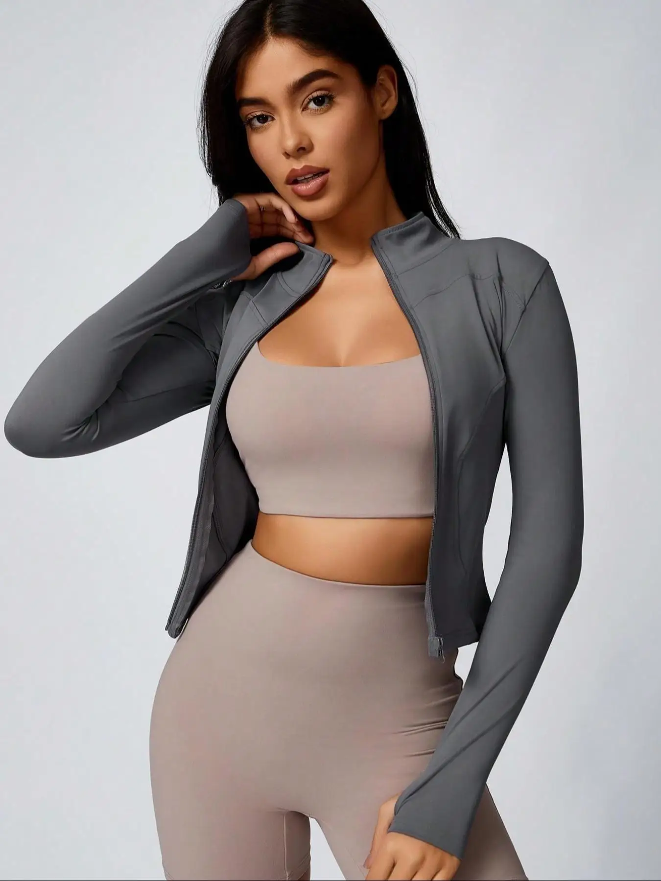 Fitfemme Women's Slim Fit Full - Zip Long - Sleeve Quick - Dry Breathable Athletic Workout Jacket image 5