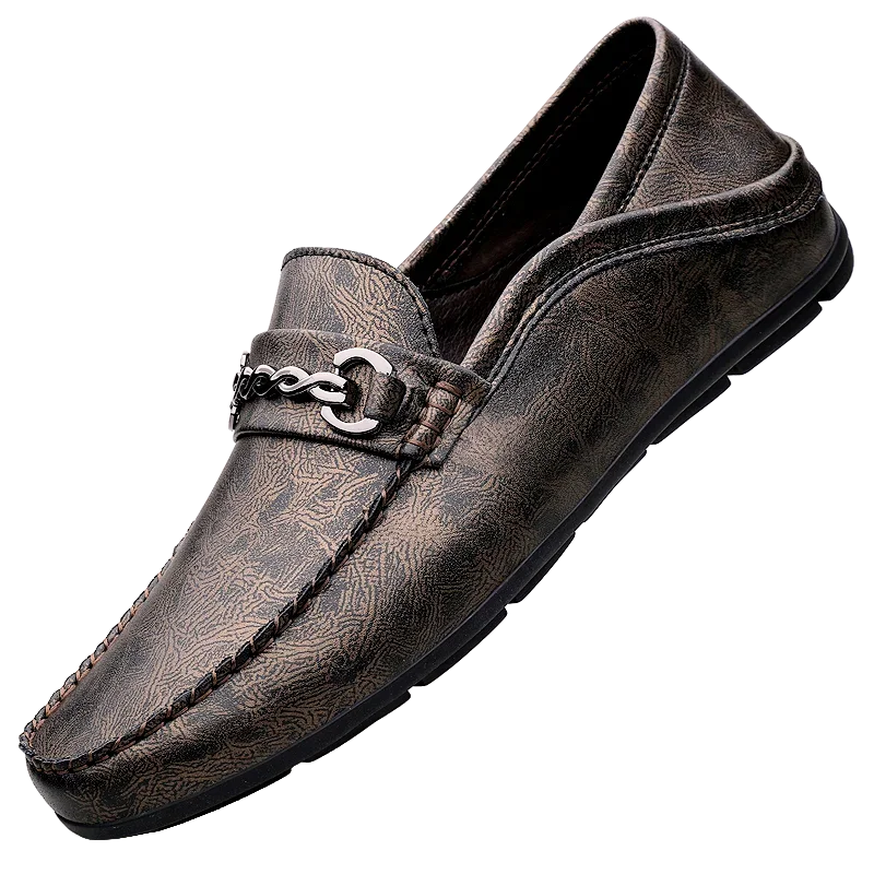

Genuine Leather Loafers for Men Ultra-light Soft-Soled Breathable Slip on Flats Comfy Metal Buckle Male Driving Shoes