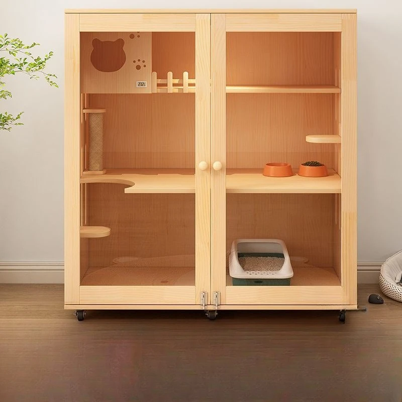 Cat villa solid wood cat cage cat house household luxury cat nest cat house large space waterproof indoor cat cabinet