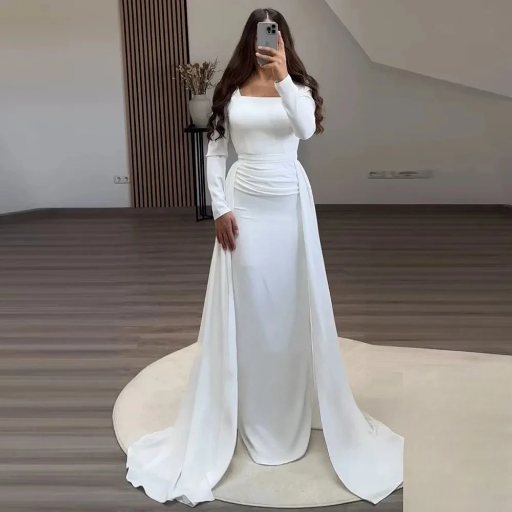

Elegant Evening Dress Long Sleeves Square Neck Mermaid Jersey Wedding Party Dress Solid Color Prom Dresses Customized