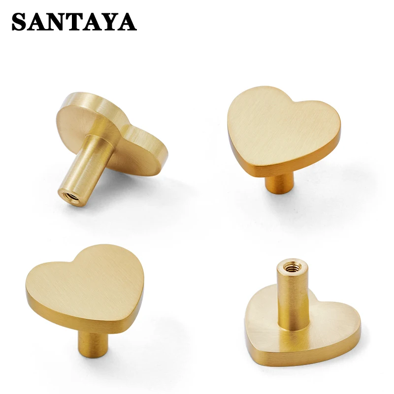 Heart-Shaped Brass Furniture Handle Gold Children's Room Dresser Pulls Wardrobe Kitchen Cabinet Drawer Knob Single Hole