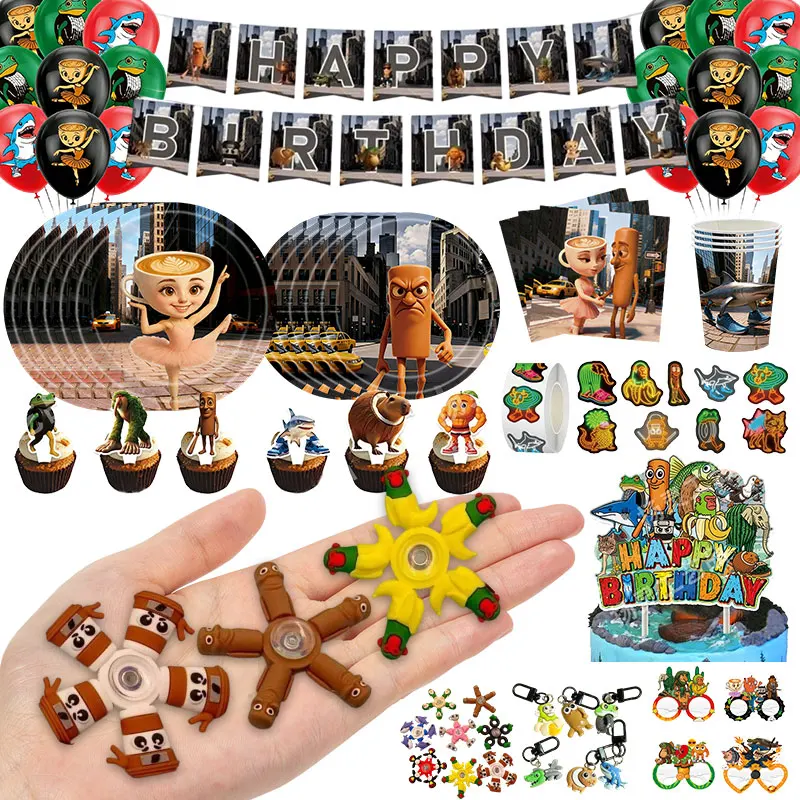 Brainrot Birthday Decoration Party Supplies Tung Sahur italian Brainrot Plate Cup Napkin Cake Topper Cappuccino Bag Party Favor
