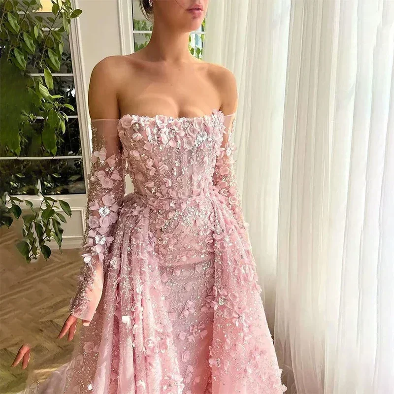 Высокое качество, замысловатый блеск, современный стиль, аппликация с блестками, плиссированные трапециевидные длинные платья без бретелек, элегантные платья для выпускного вечера