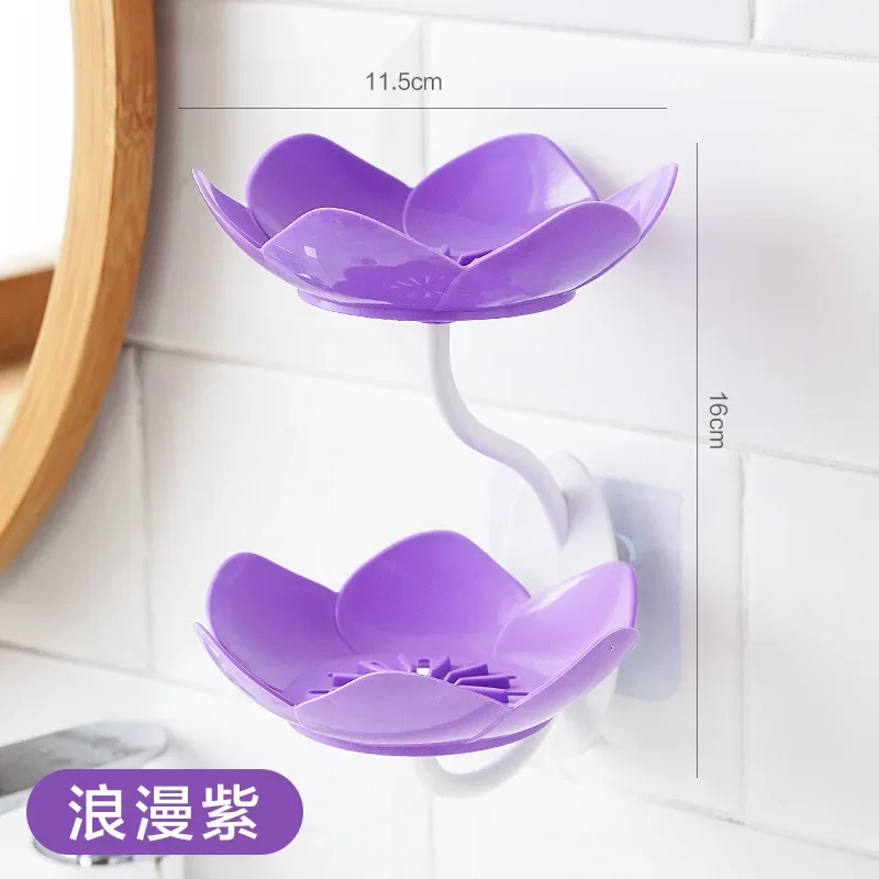 Double Layer Flowers Lotus Shape Draining Soap Dish Soap Box Plate Holder Portable Punch-free Soap Tray Bathroom Accessories