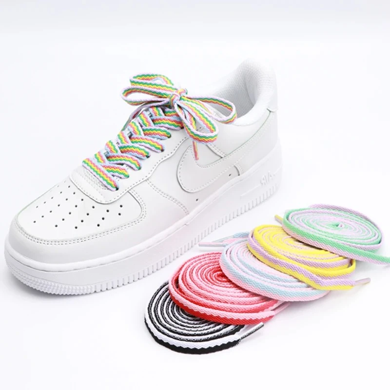 Two-color Flat Shoelaces Off Sneaker White Shoe Laces Precision Weaving For AF1 Shoelace Casual Shoes Accessories 1 Pair