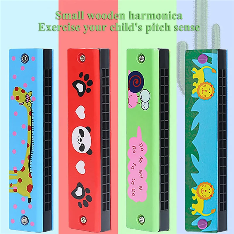 AS98-Children's Harmonica Harmonica Pack Of 4 Diatonic Harmonica, Wooden Musical Instrument For Beginners, Professionals, Studen