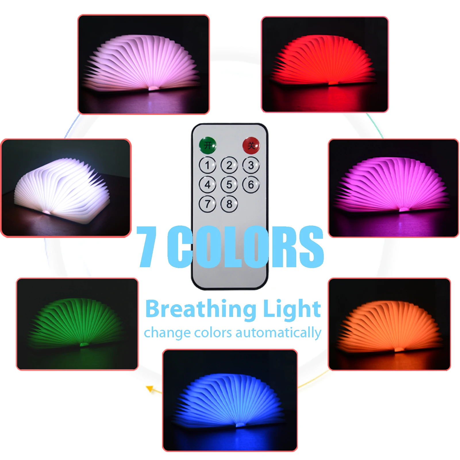 7 Colors 3D Folding Creative LED Night Light Bluetooth RGB USB Recharge Wooden Book Decor Bedroom Desk Table Lamp Brithday Gift