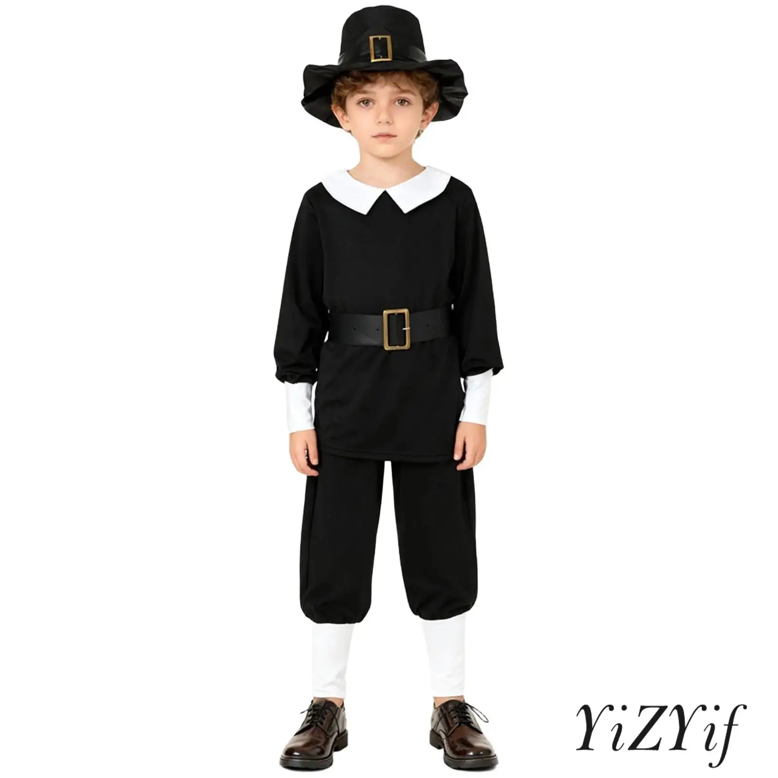 

Kids Boys Halloween Cosplay Colonial Costume Outfit Long Sleeve Top with Waistbelt Long Pants And Matched Hat Set for Stage Show