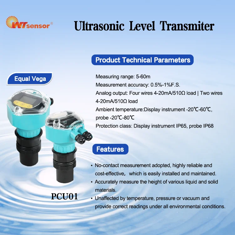 WTsensor Non Contact Ultrasonic Level Transmitter For Liquid Application 4-20mA RS485